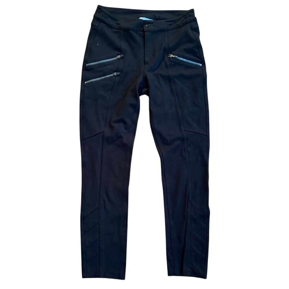 Athleta Black Ponte Stretch Twill Moto Zipper Size 2 Athleisure Basic Work Pants